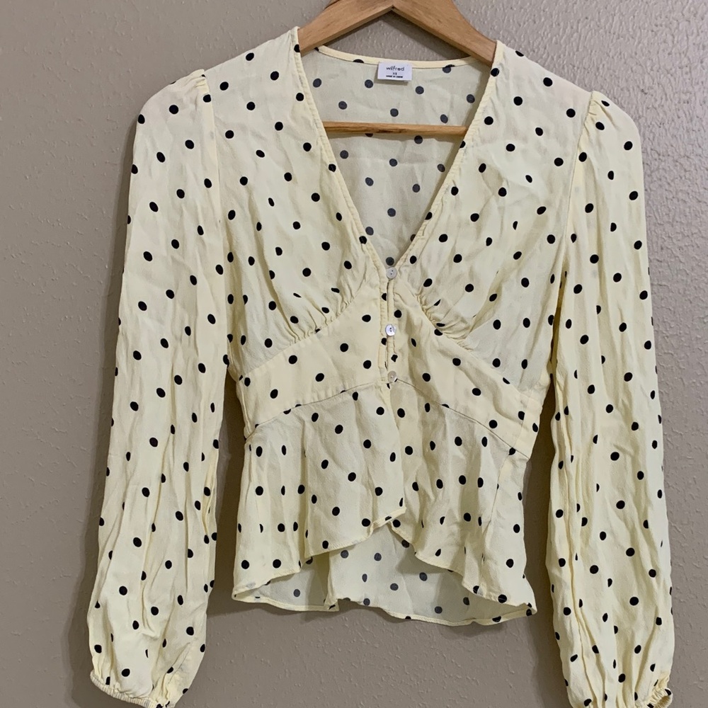 Aritzia Wilfred Ivory and Black Polka Dot Blouse Size XS